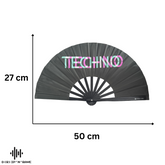 Fächer Techno-XL Handfächer-Hand Fan - Handfächer UV Glow mit leicht grünem Schimmer- Das Must-Have Accessoires für Techno Rave Festivals Club  – faltbar, groß, Bambus Holz Schwarz